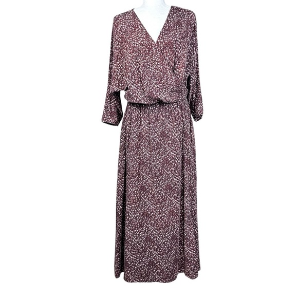 Garnet Hill Dresses & Skirts - Garnet Hill Faux Wrap Knit Dress M Batwing Blouson Closet Staple Earth Tones